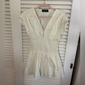 fabrik mini dress- light yellow with orange polka dots